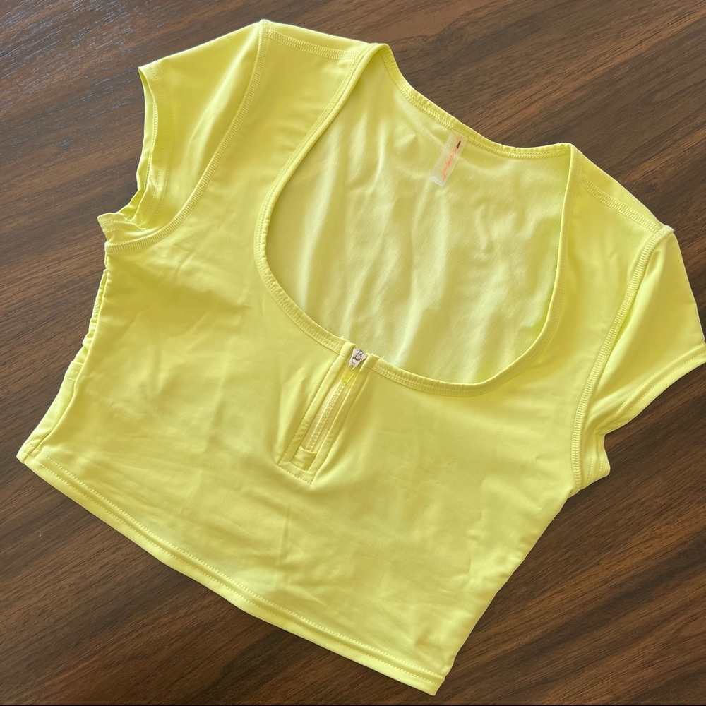 Free People Neon Yellow Crop Top with Front Zip
